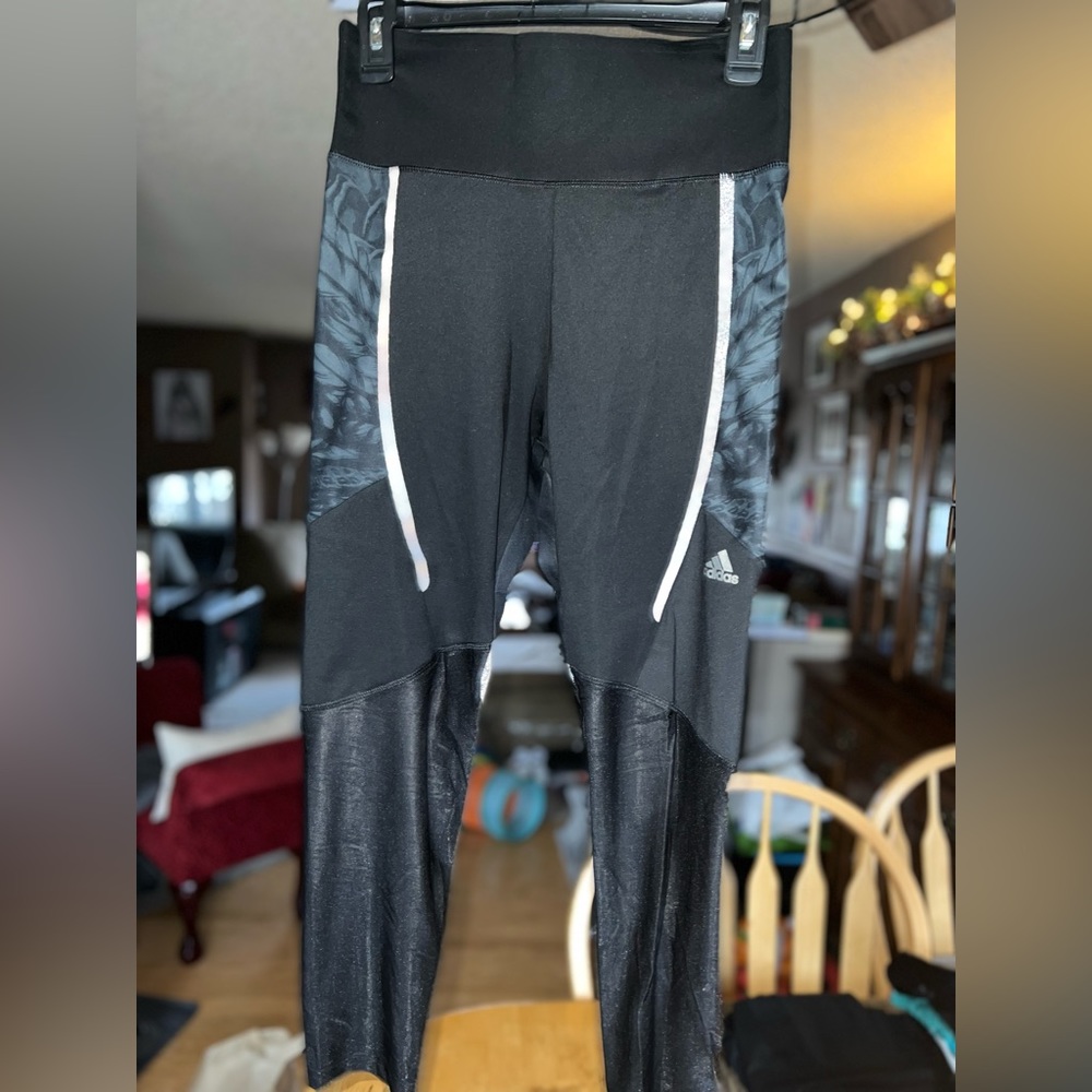 Adidas womens leggings ankle length mesh inserts sz:M black multi colored
